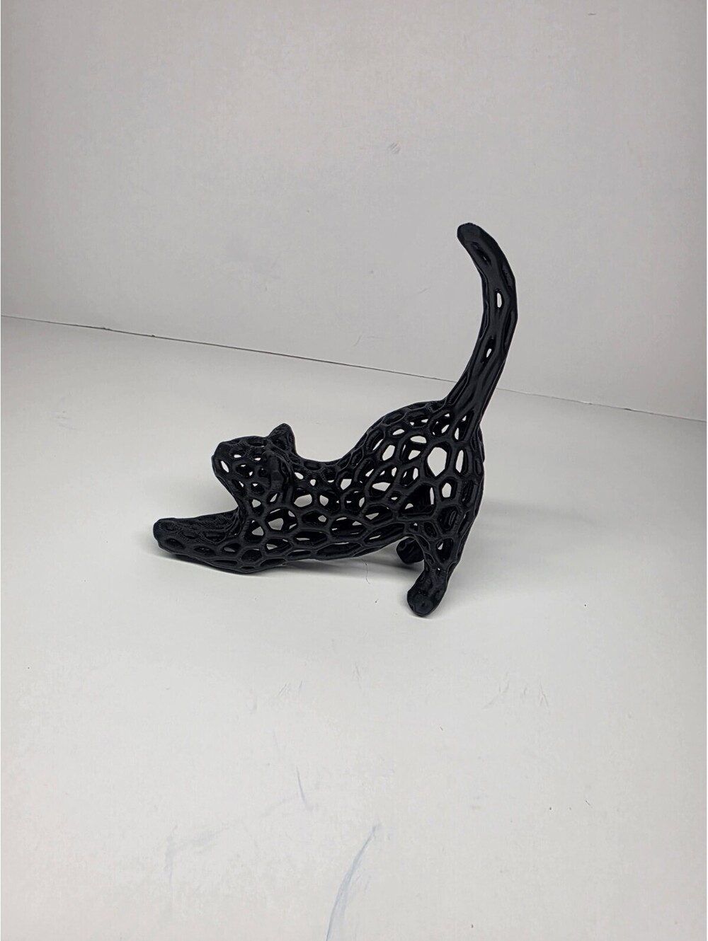 Black Cat Stretching Modern Cat Sculpture, Geometric Cat Decor